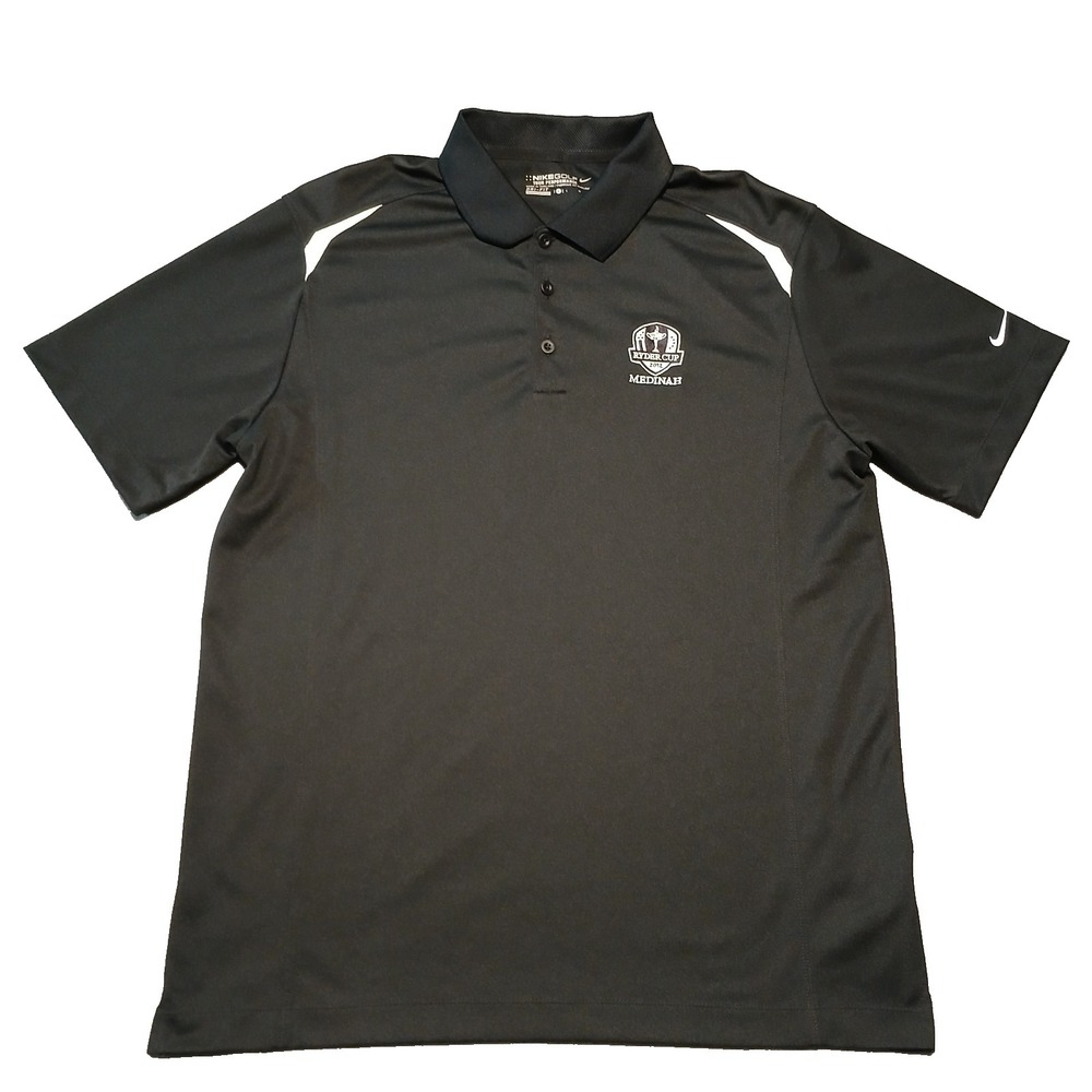 Ryder Cup 2012 Medinah Nike Golf Tour Dri-Fit‎ Short Sleeve Polo Shirt Men L Blk